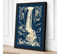 Waterfall at Midnight Japandi Canvas Wall Art Print 36x24 Inch (91 x 61 cm)