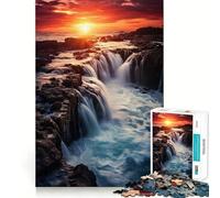 Waterfall at Sunset 1000-piece Jigsaw Puzzles Brain Training Fun Tight Interlock No Gaps Bonding Activity for Loved Ones (50x75cm)