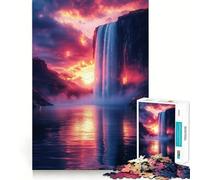 Waterfall at Sunset Adults 1000 Pieces Puzzle Mind Training Fun Burr Free Clean Cut Pieces Heartwarming Gathering Activity (50x75cm)