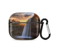 Waterfall at Sunset Bluetooth Earbuds Case Cover Full Body Shockproof Protection Hard Case Support Wireless Charging with Keychain Personalized Gift for AirPods 3