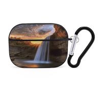 Waterfall at Sunset Earbuds Organizer Shockproof Protective Airpods Pro Cover with Carabiner Clip Anti Fall Carrying Earphone Case Cover for Airpods Pro 2nd Generation Black