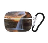 Waterfall at Sunset Earbuds Organizer Shockproof Protective Airpods Pro Cover with Carabiner Clip Anti Fall Carrying Earphone Case Cover for Airpods Pro 2nd Generation White