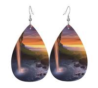 Waterfall at Sunset Earrings for Women Teardrop Dangle Earrings Boho Lightweight Unique Leather Earrings Fashion Pendant for Birthday Gift Fashion Jewelry