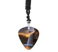 Waterfall at Sunset Guitar Pick Holder Necklace for Women, Personalized Bass Pick Pendant for Men, Rock Music Picks Necklace with Chain for Party, Music Inspired Gift