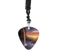Waterfall at Sunset Guitar Pick Necklaces Titanium Steel Non-Fading Metal Guitar Pendant Personalized Cool Guitar Pick Necklace Hip Hop Punk Music Necklace for Music Lover & Gifts
