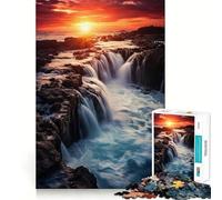 Waterfall at Sunset Jigsaw 1000 Pieces for Teenagers Mind Boost Fun Zero Gap Captivating Leisure for Cozy Indoors (38x26cm)
