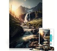 Waterfall At Sunset Jigsaw 1000 Pieces for Teenagers Mind Boost Fun Zero Gap Captivating Leisure for Cozy Indoors (38x52cm)