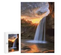 Waterfall at Sunset Jigsaw Puzzles Wooden Puzzle Personalized Picture Puzzle 1000 PCS Family Decoration Puzzles for Adults Challenging Puzzle Family Wedding Graduation Present