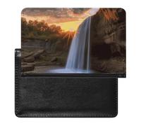 Waterfall at Sunset Passport Holder & Travel Wallet Passport Cover Protector Essentials with Credit Card Slots