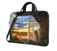 Waterfall At Sunset Printed Laptop Bag Tote Shoulder Briefcase Messenger Bag For Unisex Business Office Work Bag, Black, 15.6 inch