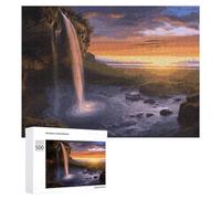 Waterfall at Sunset Puzzles for Adults Wooden Jigsaw Puzzle with Storage Box Personalized Exquisite Wooden Puzzle for Home Wall Decorative Puzzles&Relaxing Gifts 500 PCS Pieces