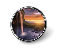 Waterfall at Sunset Round Badge 25mm/1 Inch Metal Buttons Round Badge Pin Button Parts Classic Pin Holders Buttons for Shirts Clothes Individualistic Brooch
