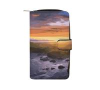 Waterfall at Sunset Wallet Multifunctional Leather Wallets for Men Compact Long Wallet Credit Card Holder Passport Bag