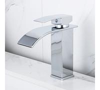 Waterfall Basin Chrome Plated Faucet, Stainless Steel Spout, Single-Handle Hot And Cold Bathroom Sink Mixer