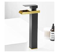 Waterfall Basin Faucet Bathroom Deck Mounted Black Gold Sink Tap Cold and Hot Water Mixer Tap Brass Vanity Vessel Sink Faucets (Color : Long Black) (Long Black)