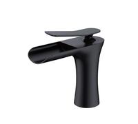 Waterfall Basin Faucet Retro Style Black Single Handle Mixer Tap for Hot and Cold Water Elegant Basin Accessory Low Profile Design for Modern Bathrooms.