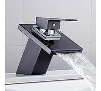 Waterfall Basin Mixer Tap - Glass & Brass Faucet for Bathroom Kitchen Deck Mounted Stylish Sink Mixer& Elegant Design (Color: A Size: with Hose)