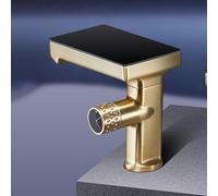 Waterfall Basin Mixer Tap Knob Lever Deck Mount Taps for Bathroom Sink Single Hole,Brushed Gold