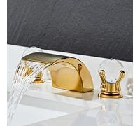 Waterfall Basin Mixer Tap with Double Lever for Bathroom Sink, Hot and Cold Household Faucets