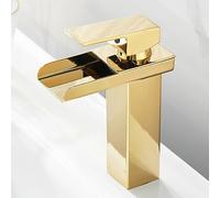 Waterfall Basin Tap Gold Single Handle Hot and Cold Bathroom Tap Brass Bathroom Taps Mixer,Short
