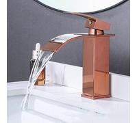 Waterfall Basin Tap Hot and Cold Single Hole Taps for Bathroom Basin Single Lever Mixer,Rose Gold,Short