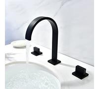 Waterfall Basin Taps, Double Handle 3 Hole Basin Mixer Tap, Brass Waterfall Taps for Bathroom Sink,Black