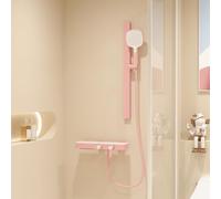 Waterfall Bath Tap with 3 Mode Hand Shower Bathroom Shower Mixer Set with Rigid Riser Shower Rail Kit,Pink