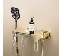 Waterfall Bath Taps Wall Mounted Tap Bath Shower Bathroom Mixer Taps with Shower Attachment Bathroom Tub Filler Taps Chrome, XIAOXSIO, Brushed Gold,