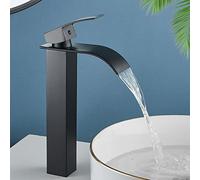 Waterfall Bathroom Basin Mixer Tap, High Rise Bathroom Sink Tap, Black