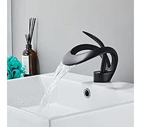 Waterfall Bathroom Counter Top Taps Bath Basin Mixer Tap Mono Brass Faucet,Black,Low