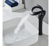 Waterfall Bathroom Counter Top Taps Bath Basin Mixer Tap Mono Brass Faucet,Black,Tall