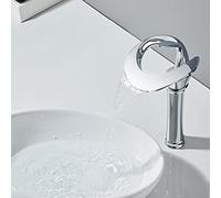 Waterfall Bathroom Counter Top Taps Bath Basin Mixer Tap Mono Brass Faucet,Plating,Tall