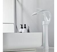 Waterfall Bathroom Counter Top Taps Bath Basin Mixer Tap Mono Brass Faucet,White,Tall