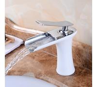 Waterfall Bathroom Faucet for Sink Single Handle Mixer Tap Hot & Cold Water Basin Mixer White & Chrome Low Profile Sink Faucet Modern Bath Fixtures