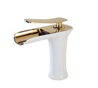 Waterfall Bathroom Faucet for Sink Single Handle Mixer Tap Hot & Cold Water White & Gold Low Profile Basin Mixer Stylish Washbasin Faucet Elegant Bath Fixtures