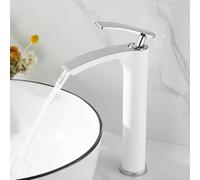 Waterfall Bathroom Faucet White & Chrome Vanity Mixer Tap Hot & Cold Water Basin Faucet High-Arc Design Stylish Contemporary Sink Fixture