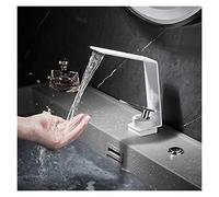 Waterfall Bathroom Faucets Brass White Basin Taps Water Sink Faucet Creative Deck Mounted Mixer Tap for Bath Kitchen (Color : Gery)