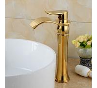 Waterfall Bathroom Sink Faucet Gold, Solid Brass, Hot and Cold Water Faucet, Single Handle Bathroom Faucet, Waterfall Spout Bathroom Faucet