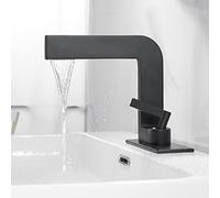 Waterfall Bathroom Sink Faucet - Hot & Cold Mixer Tap Deck Mount Black Brass Vanity Tap for Wash Basin Stylish Modern Design for Home & Kitchen