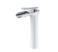 Waterfall Bathroom Sink Faucet Single Handle Mixer Tap Hot and Cold Water Modern Chrome and White Finish Elegant Basin Mixer Tap Easy Installation Durable Quality.