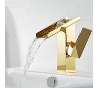 Waterfall Bathroom Sink Faucet - Solid Brass Basin Mixer Tap Single Handle Design for Hot & Cold Water Short Spout Modern & Elegant Easy Installation (Short One Color)