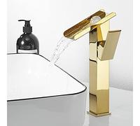 Waterfall Bathroom Sink Faucet - Solid Brass Basin Mixer Tap Single Handle Design for Hot & Cold Water Short Spout Modern & Elegant Easy Installation (High One Color)