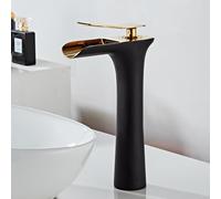 Waterfall Bathroom Sink Mixer Tap Black & d Single Hole Faucet for High Sink Modern Slish Design Brass Construct Easy Installat