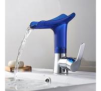 Waterfall Bathroom Sink Tap Single Hole Deck Mounting Basin Mixer Tap Hot and Cold,Blue