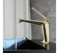 Waterfall Bathroom Tap, Waterfall Faucet Single Hole, Brass Waterfall Tap Modern Basin Mixer Tap Cold and Hot Water Elegant Design Water Tap for Sink (Brushed Gold,Short)