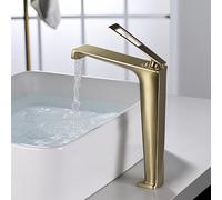 Waterfall Bathroom Tap, Waterfall Faucet Single Hole, Brass Waterfall Tap Modern Basin Mixer Tap Cold and Hot Water Elegant Design Water Tap for Sink (Brushed Gold,Tall)