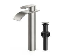 Waterfall Bathroom Vessel Sink Faucets with Pop up Drain and Lead-Free cUPC Hose, Chrome Single Handle Tall Bathroom Faucet 1 Hole, 11inch for Bath,Vessel
