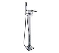 Waterfall Bathtub Faucet Freestanding Shower Faucet with Rainfall Hand Shower Square Single Handle Bathroom Tub Filler Faucet Floor Mounted Standing Bath Shower Mixer Taps