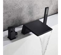 Waterfall Bathtub Faucet Matte Black, Tub Filler with Hand Shower, 3 Hole Single Handle Bathtub Faucet, Bathroom Bath Tub Faucets Mixer Tap, Solid Brass