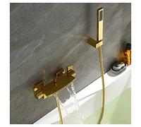 Waterfall Bathtub Faucet Wall Mount Tub Faucet with Handheld Shower 2 Handle Cold and Hot Water Tub Mixer Tap, Wide Brass Tub Spout for High Flow,Black Interesting